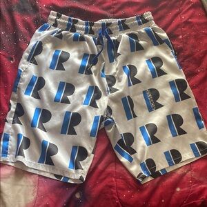 Blue and Black Logo Print Shorts